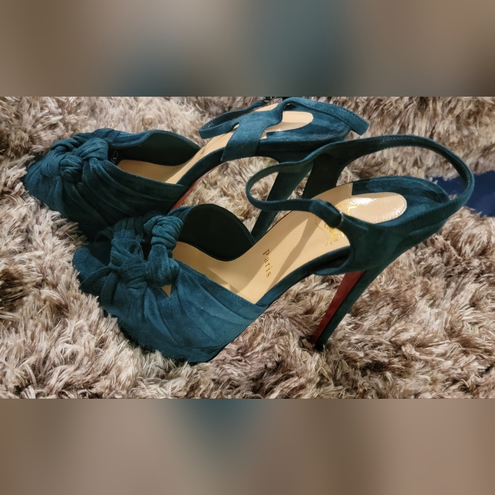 New Christian Louboutin Suede Peep Toe Platforms